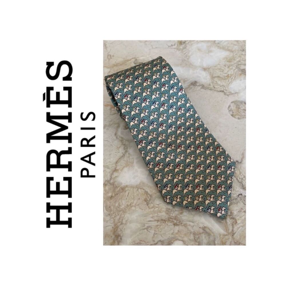 Hermes Jockey 100% Silk Tie